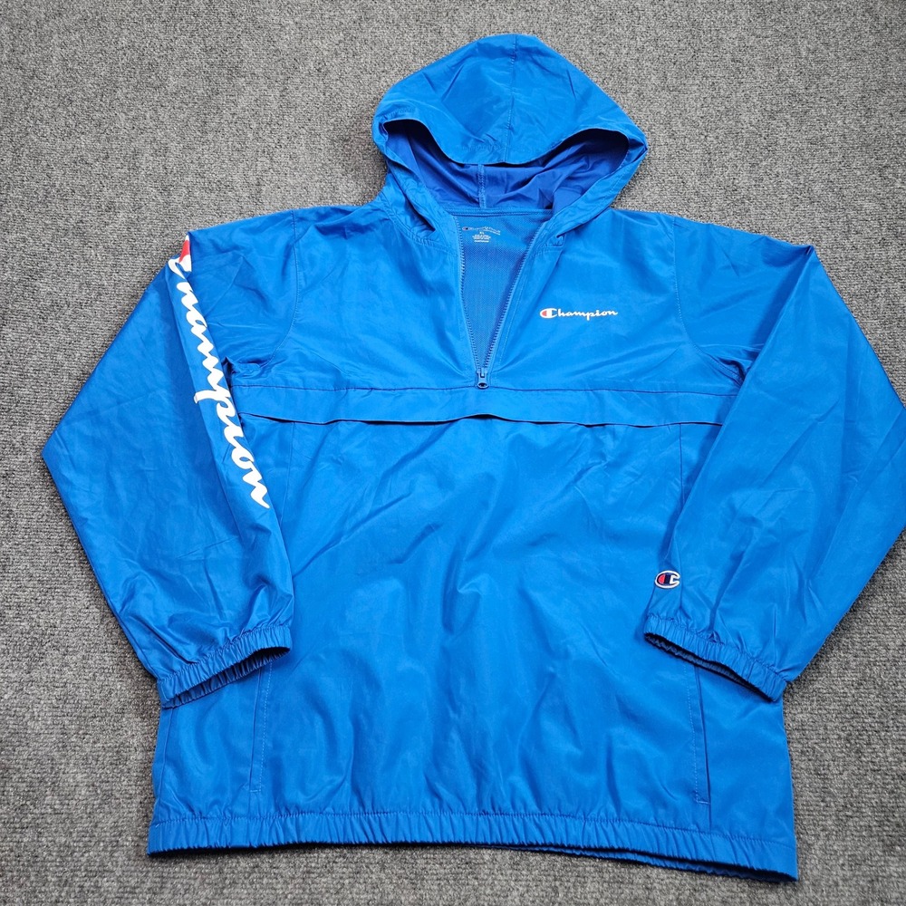 Champion Windbreaker Jacket Womens XL Blue Half Zip Hooded Pullover